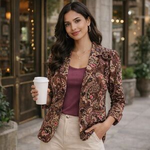 Larry Levine Brown Floral Embellished Blazer Size 14W